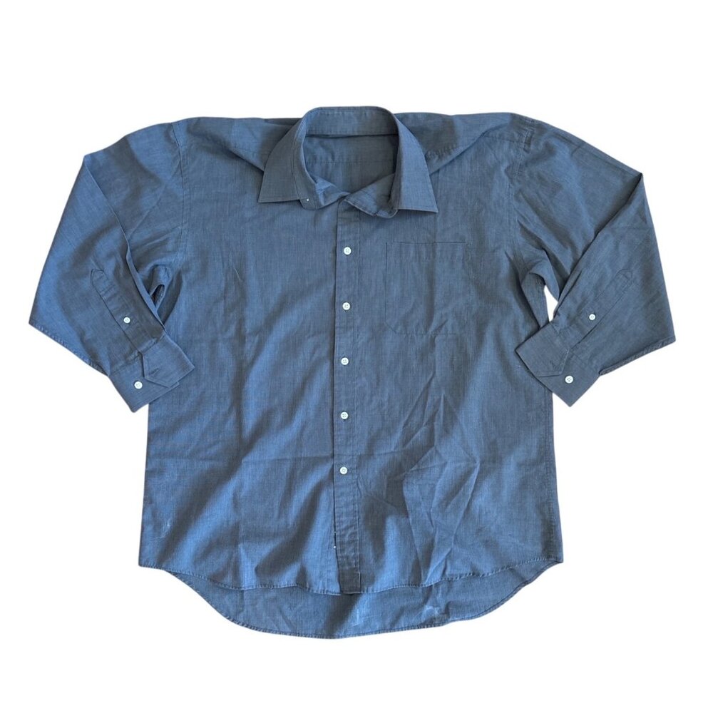 Christian Dior Dress Shirt Mens Button Up 17 32/33 Blue Long Sleeve Cotton